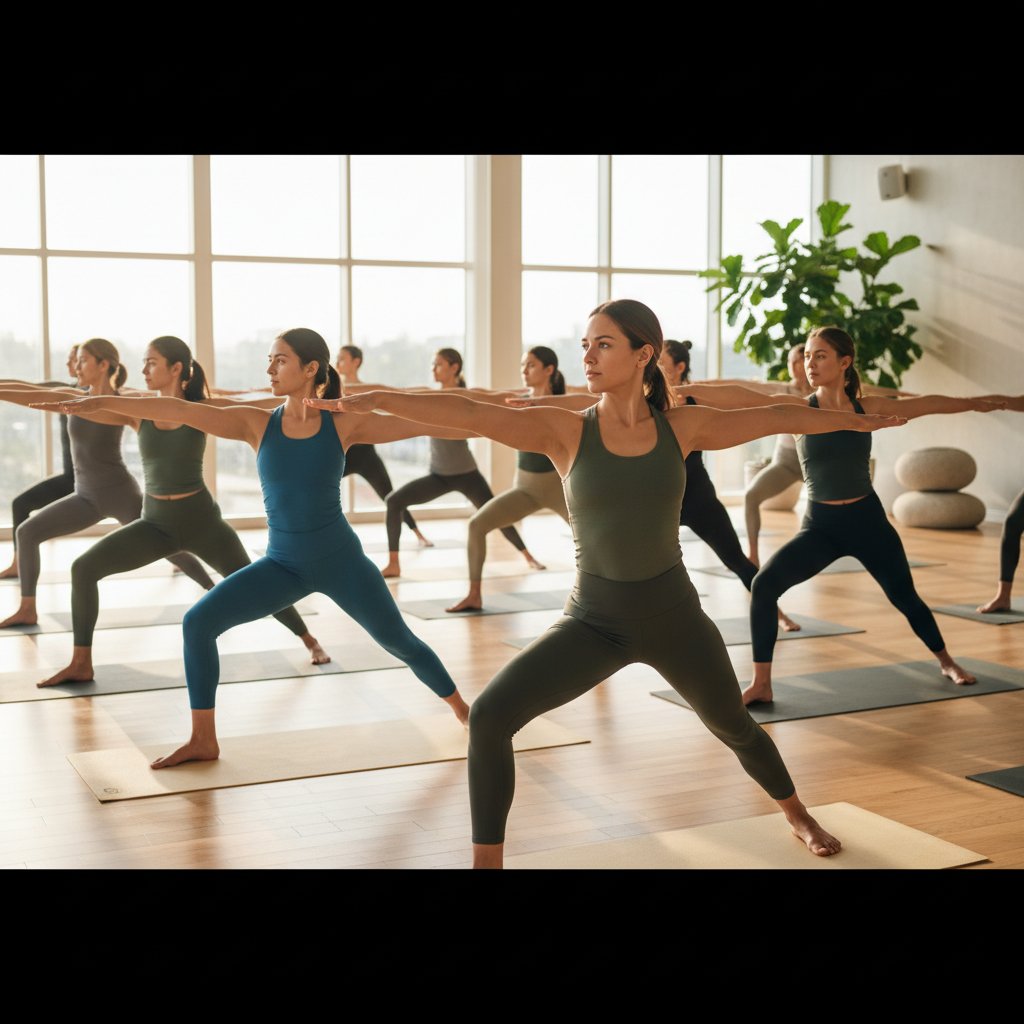 Group yoga class session at Qujeji studio in Singapore with participants practicing together